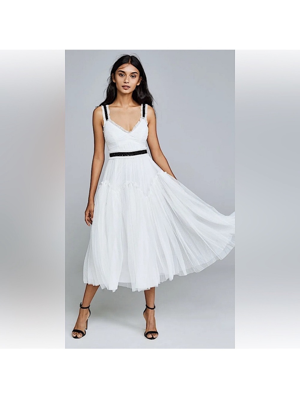 Needle & Thread | White Midi Dress with Black Trim
